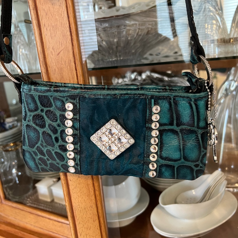 Raviani Teal Crocodile Crossbody Bag